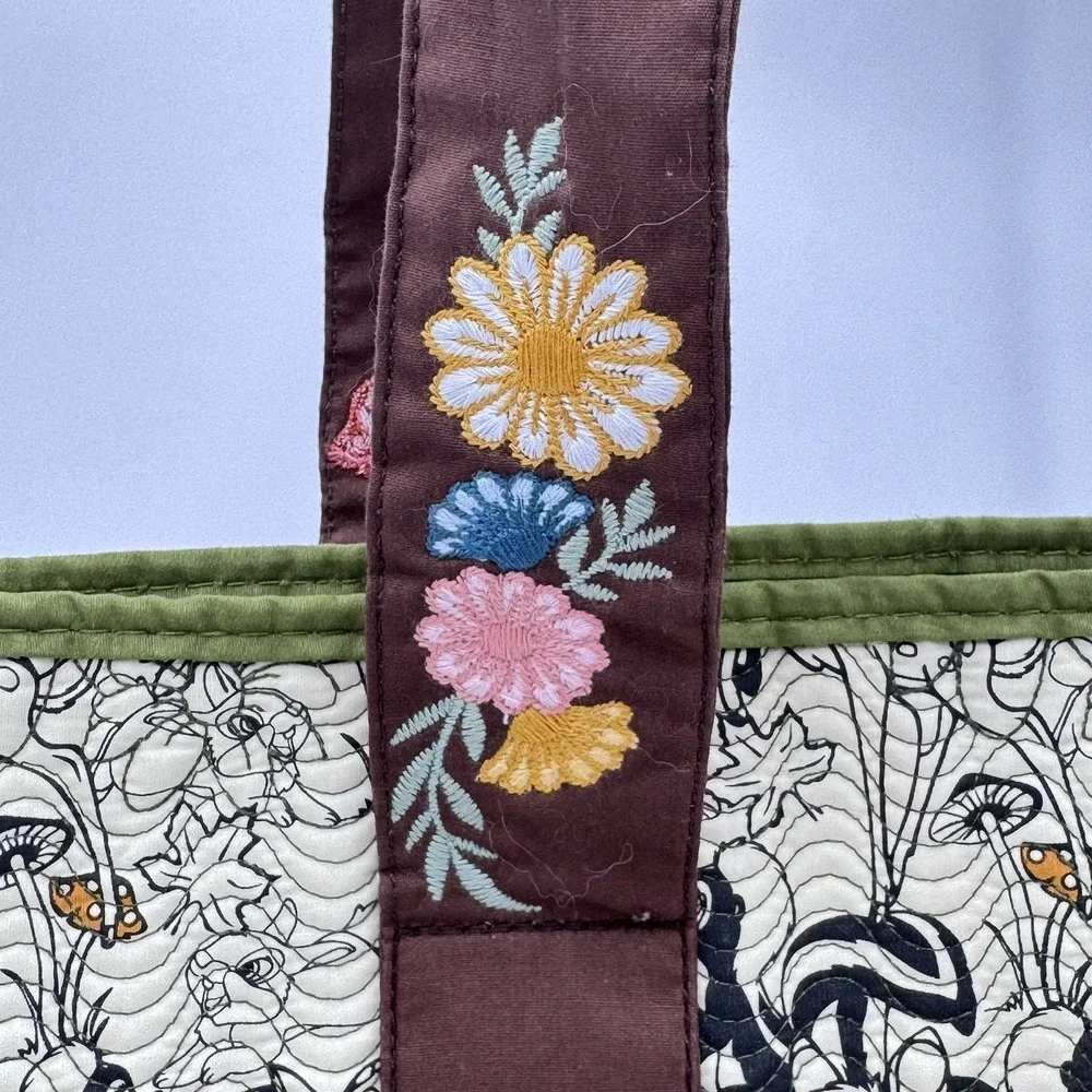 Diisney Parks Quilted Tote Bag With Bambi Flower &Thumper!! Mushroom CottageCore
